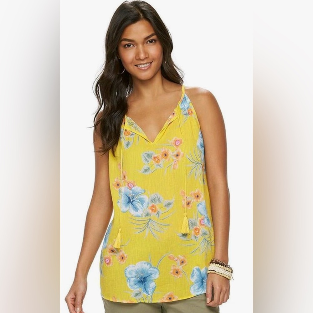 Chaps Women's Printed Crinkle Sheer Tank - Yellow